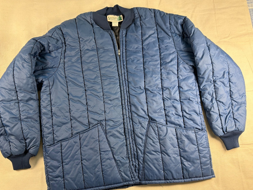 Vintage Samco Sportswear Puffer Jacket Mens 2XL Blue Quilted Bomber Made in USA